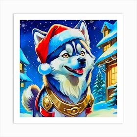 Santa Husky Art Print