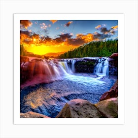 Sunset Over A Waterfall 1 Art Print