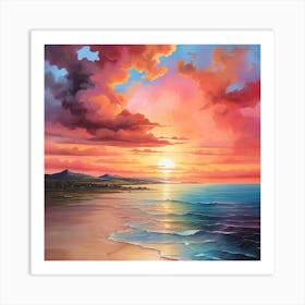 Sunset On The Beach \ Acrylic colours 1 Art Print