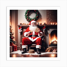 Santa Claus Sitting In Front Of Christmas Tree Art Print