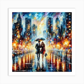 Lovers Walking In The Rain Art Print