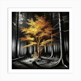 Tree In A Dark Forest Art Print