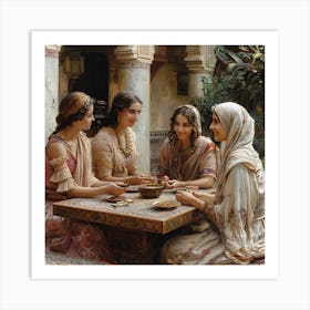 Four Women Playing Cards Art Print