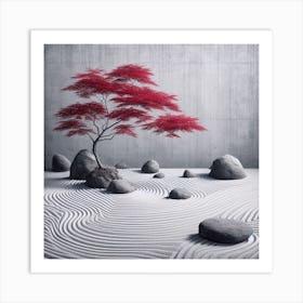 Red Tree In A Zen Garden Art Print