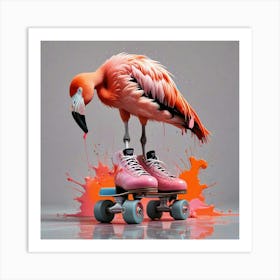 Flamingo On Skateboard Art Print