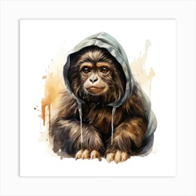 Watercolour Cartoon Howler Monkey In A Hoodie 3 Art Print