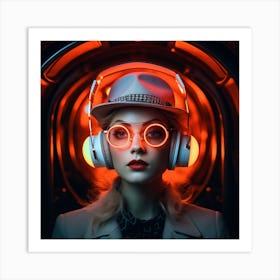 Neon Girl With Headphones 1 Art Print