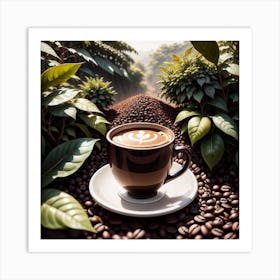 Coffee Cup In Coffee Plantation Art Print