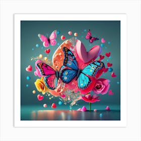 Glitter Splash Of Only Two Butterflies Roses B 1 Art Print