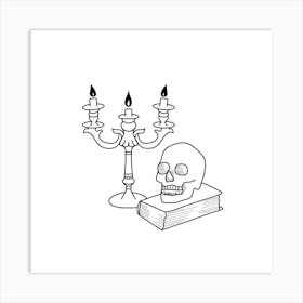 Composition of a Book, a Skull and a Chandelier Art Print
