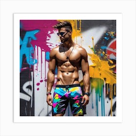 Man In Colorful Swim Trunks Art Print