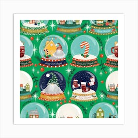 Christmas Snow Globe Green Art Print