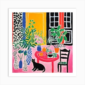 Table With Plants And A Cat Art Print