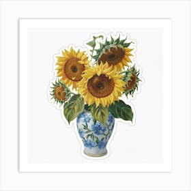 Oil Painting Of Sunflowers In Decorative Ceramic 1 Art Print
