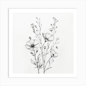 Flowers In Black And White Art Print