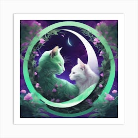 Two Cats On The Moon Art Print