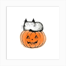 Halloween Cat On Pumpkin Art Print