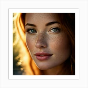 Close Up Portrait Woman Showcasing Detailed Facial Features Soft Focus On Background Freckles Cau 17019503 Art Print