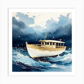 Boat In The Storm Art Print