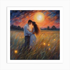 Kissing In The Field Art Print