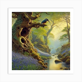 Kingfisher In The Forest 4 Art Print