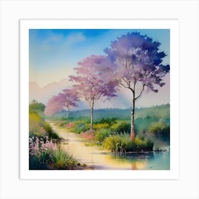 Purple Trees By The River Art Print