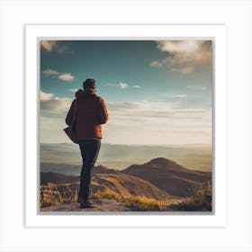 Man Looking At The Mountains Art Print