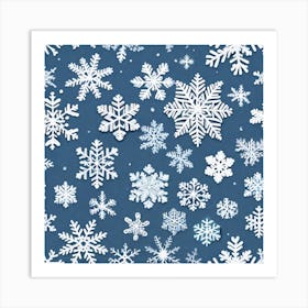 Snowflakes On Blue Background 6 Art Print