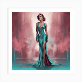 An Artwork Depicting A Full Body Woman, Big Tits, In The Style Of Glamorous Hollywood Portraits, Lig Art Print