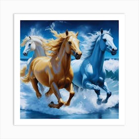 Three Horses Running In The Ocean 1 Art Print