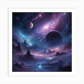 A breathtaking night sky filled with shimmering stars, glowing planets, and swirling nebulae. The scene is both mystical and serene, with deep blues and purples creating a sense of infinite wonder Art Print