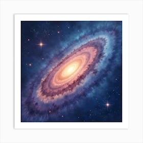 Celestial Watercolor With Bright, Swirling Galaxies 1 Art Print