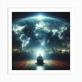 Man Sitting In Front Of The World Art Print