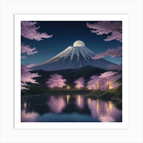 Moonlight Over Mt Fuji Art Print