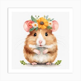 Floral Baby Hamster Nursery Illustration (15) Art Print