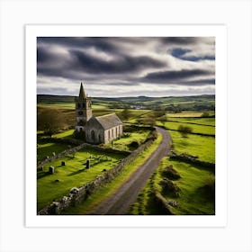 Rural Aerial Village Norman Grass Cemetery Cloudy Old Air Gravestone Mediaeval Architectu (10) Art Print