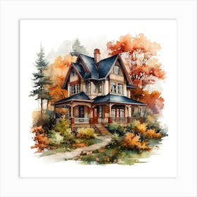 Watercolor House In Autumn 2 Art Print