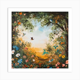 Vibrant Flowers With A View Of The Sky Art Print