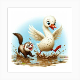 Duck And Ferret 1 Art Print