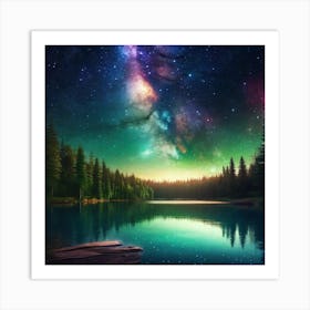 Starry Sky Over Lake 9 Art Print