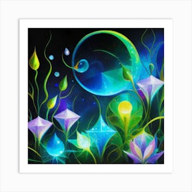 Abstract oil painting: Water flowers in a night garden 9 Art Print