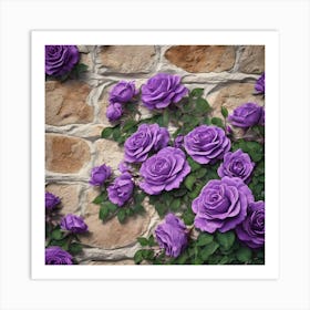 Purple Climbing Roses On Stone Wall Art Print