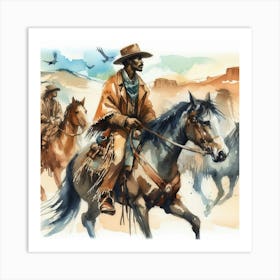 Watercolor Cowboys On Horseback Art Print