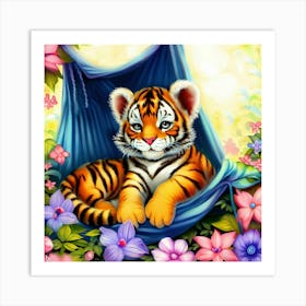 Tiger In A Hammock Illustration Art Print