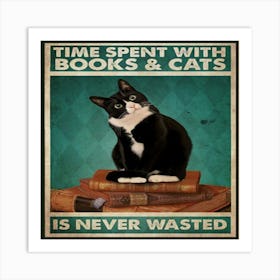 A Women Black Cat Books And Art Print