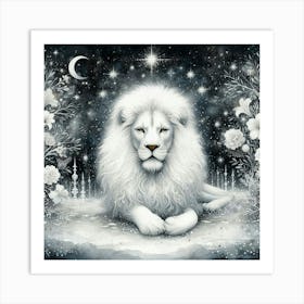 Lion In The Snow 3 Art Print