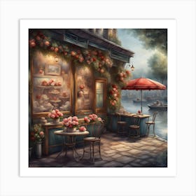 Cafe By The River Art Print