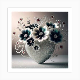 Fancy Heart Vase Of Flowers Art Print