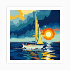 Sailboat At Sunset 11 Art Print