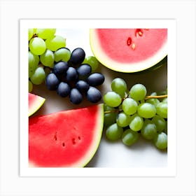 Green Grapes With A Watermelon Slices (1) Art Print